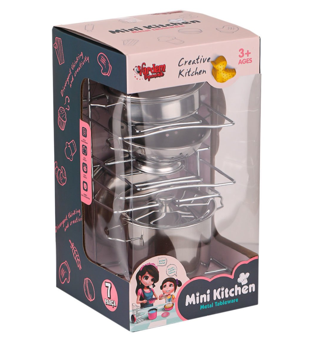 Çelik Tencere Tava Raflı 8 Parça -Vardem Oyuncak