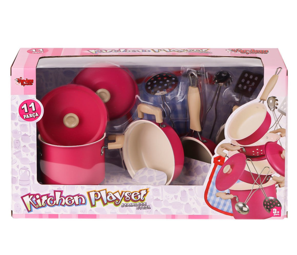 Emaye Tencere 11 Parça Pembe -Vardem Oyuncak