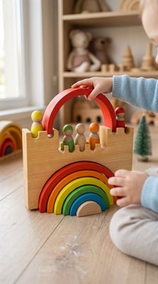 Waldorf Ahşap Oyuncak Gökkuşağı Şatosu Peg Bebekli
