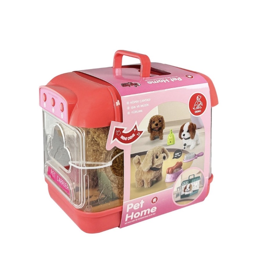 Hareketli Köpek ve Işıklı Sesli Şeffaf Kafes Seti 