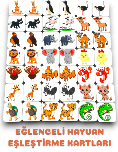 Eğlenceli Hayvan Eşleştirme Kartları